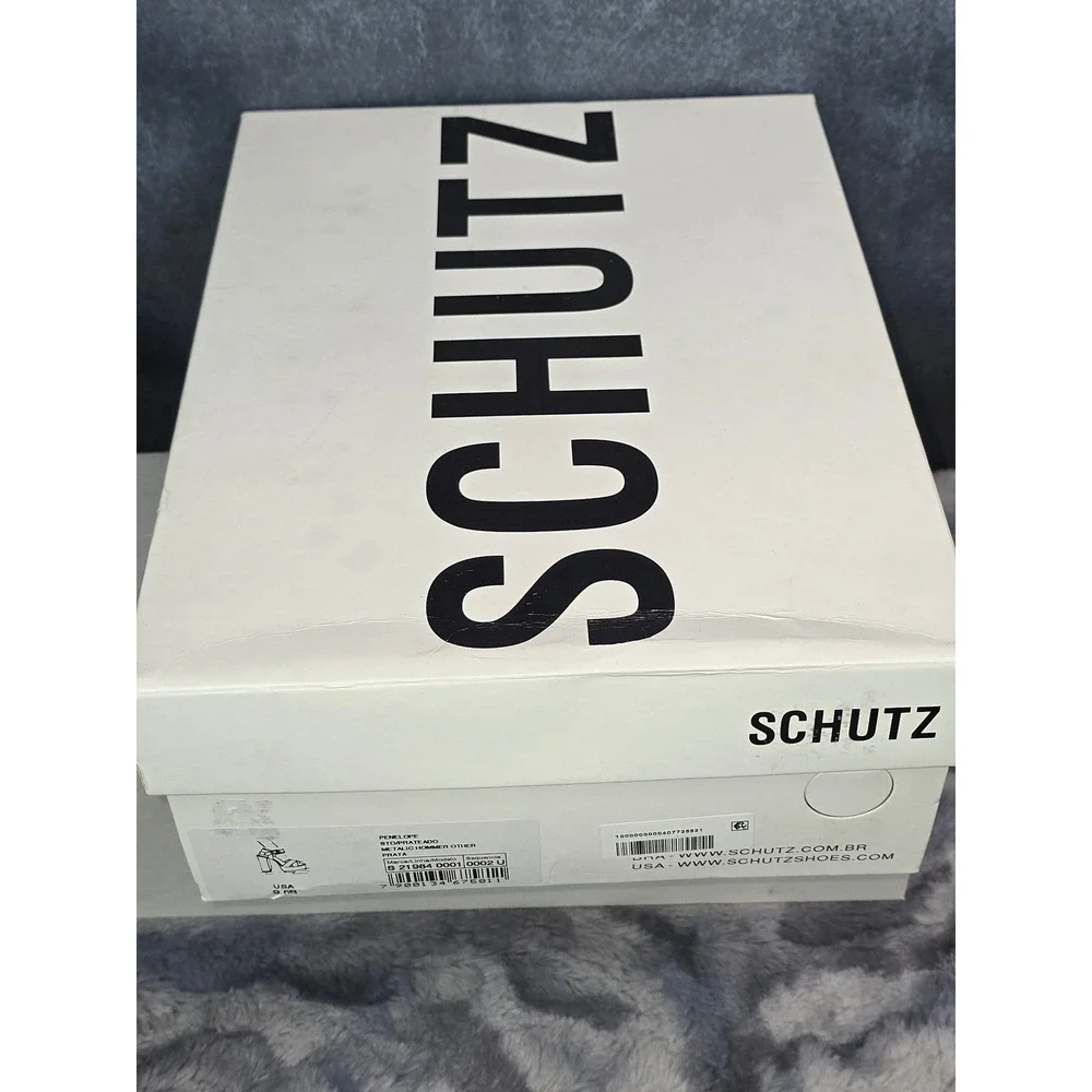 NWB Schutz Penelope Platform Sandal Silver Metallic Block Heel Womens 9.5